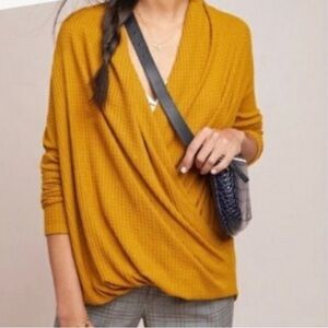 Anthropologie Akemi & Kin NWT Waffle Knit Faux Wrap Long Sleeve Top.